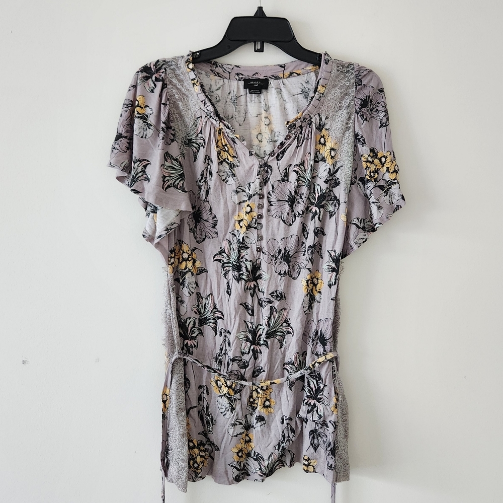 Anthropologie Deletta Floral Belted Blouse Top Purple Small Whimsy Fairy core